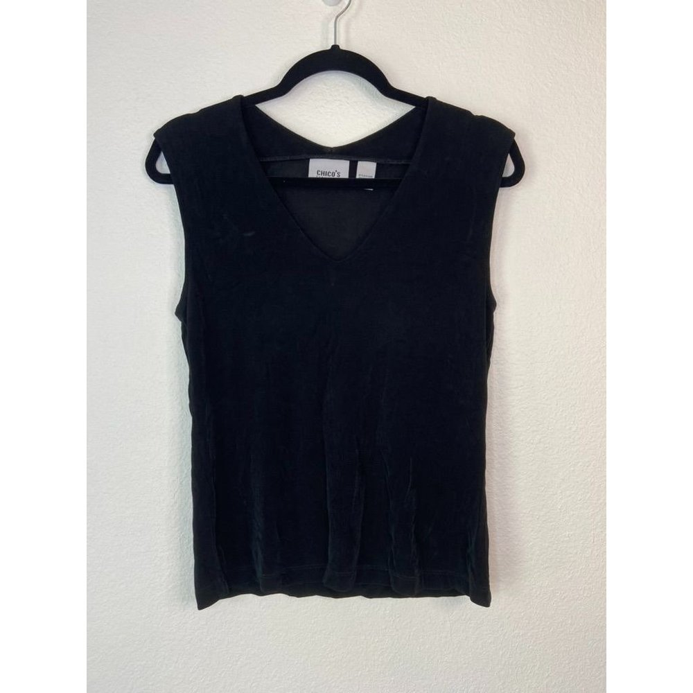 Chico's‎ Travelers women's 1 medium black v-neck sleeveless tank top blouse